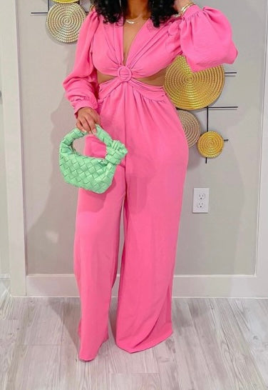 Women's Pure Color Backless Loose Casual Jumpsuit