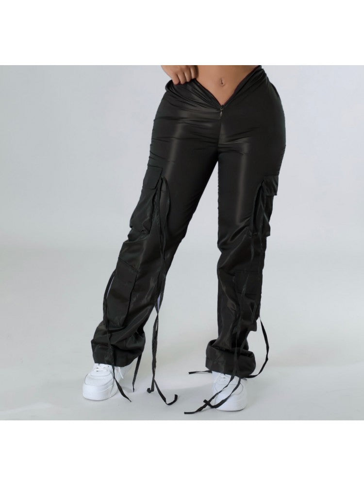 Pure Color zipper casual pants