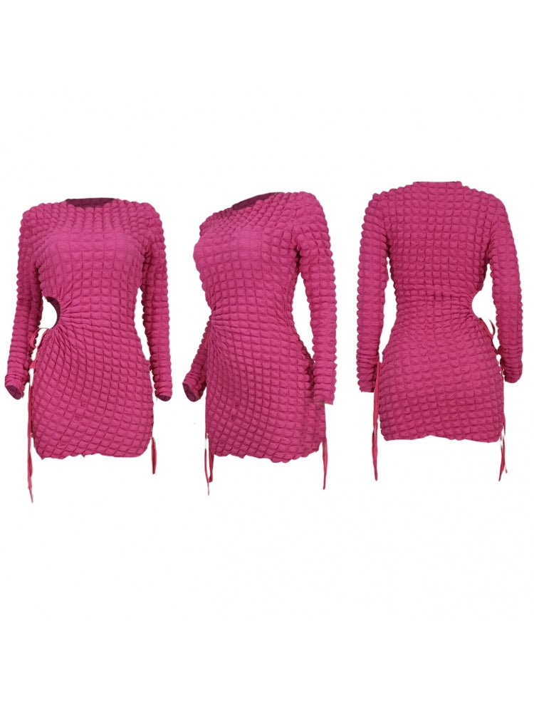 Sexy Cutout Pure Color Women's Long Sleeve Dress