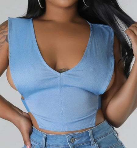 Sexy waist denim crop top